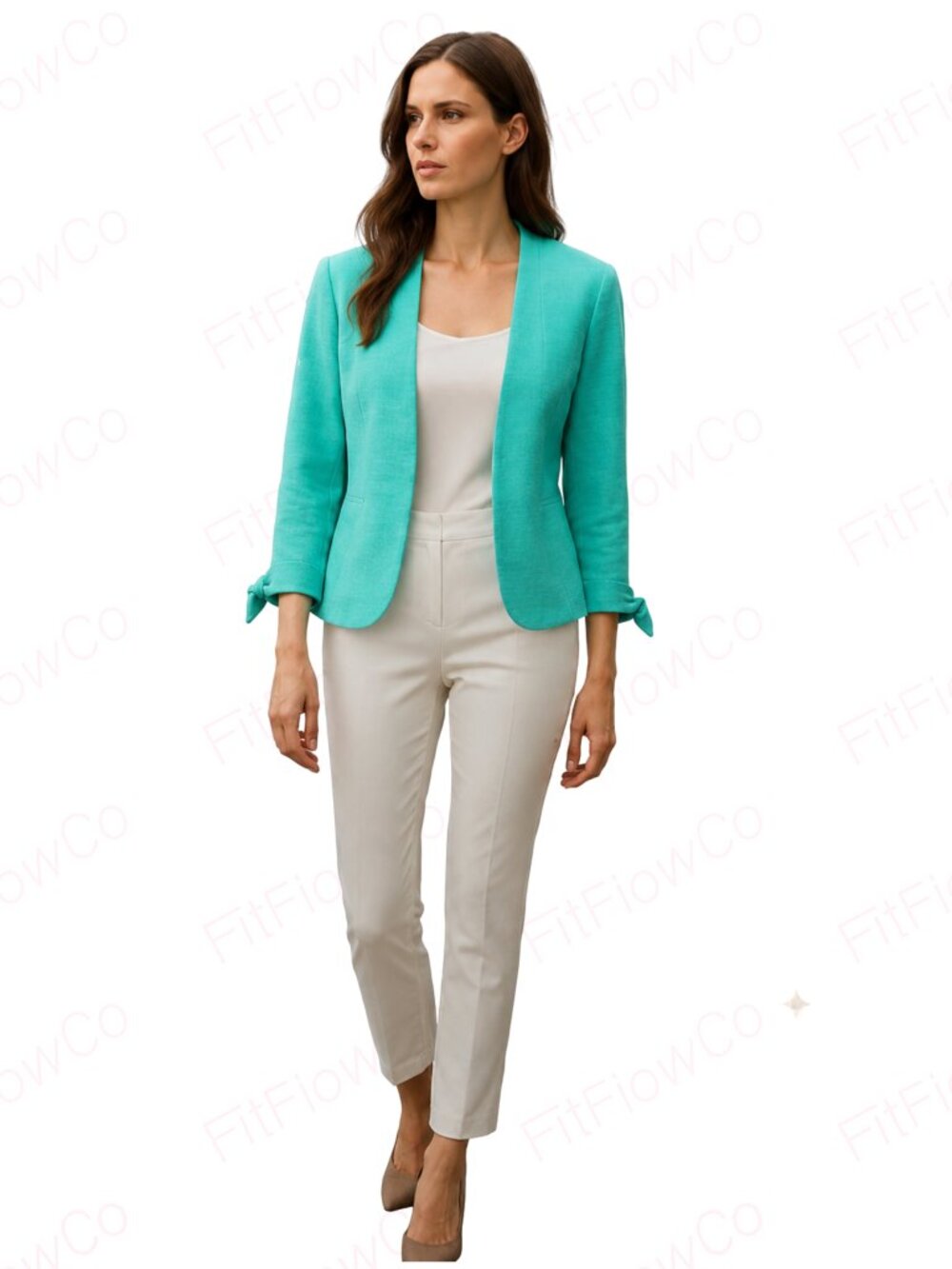 Studio One New York Textured Open Front Jacket  Size 10P Turquoise/Mint EUC